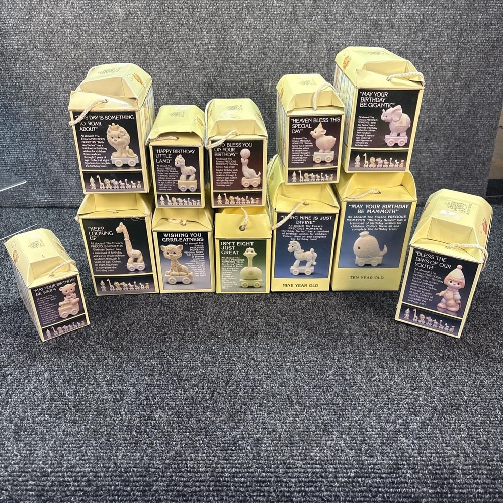 Precious Moments Birthday Train Set Of 12 Pieces~Baby/Clown 1-10 W/Boxes
